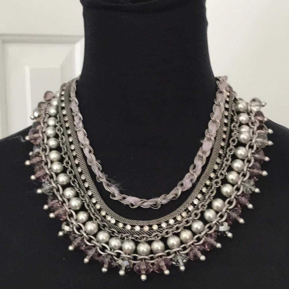 Silver and Gray Layered Bib Necklace